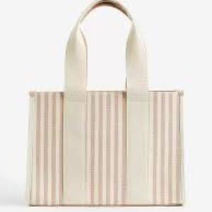 H&M Jute-blend shopper striped beige & white Handbag tote like new